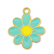 Breloques en métal DQ fleur Doré-veraman bleu-jaune (sans nickel)