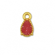Breloques en métal DQ goutte Doré-pailleté rose rouge (sans nickel)