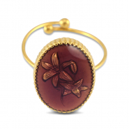 Bagues en acier inox émaillées ovale avec fleur Doré-améthyste