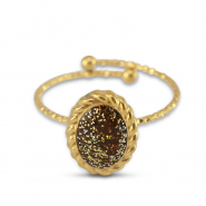 Bagues en acier inox émaillées ovale Doré-pailleté topaze