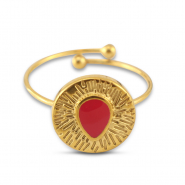 Bagues en acier inox émaillées rond avec goutte Doré-rose magenta