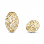 Perles acryliques ovale avec fleurs Transparent-dor&eacute;