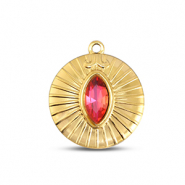 BY31® Breloques en acier Inox rond Doré-rose doux opale