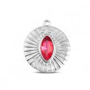 BY31® Breloques en acier Inox rond Argenté-rose doux opale