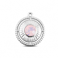 BY31® Breloques en acier Inox rond avec bague Argenté-rose doux opale