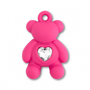 Pendentifs accroche-regard ourson avec cœur Fuchsia