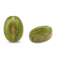 Perles tchèques TBC kiwi 14x10mm Transparent vert olive-marron