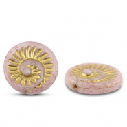Perles tchèques fossil shell 18mm Rose mauve clair-doré