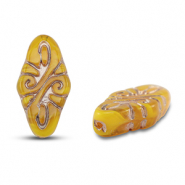 Perles tchèques arabesque 19x9mm Transparent ochre-argenté