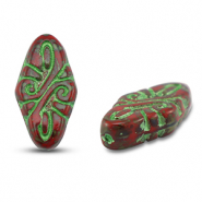 Perles tchèques arabesque 19x9mm Rouge-vert
