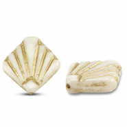 Perles tchèques diafan 17mm Blanc cassé-doré