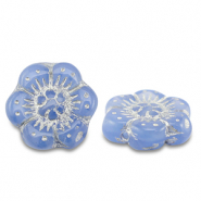Perles tchèques boho flower 14mm Bleu-argenté