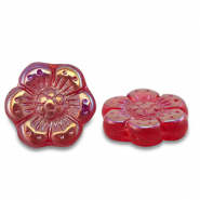 Perles tchèques boho flower 14mm Transparent rouge-AB coating