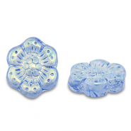 Perles tchèques boho flower 14mm Transparent bleu-AB coating