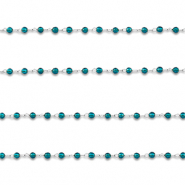 Appr&ecirc;ts en acier inox cha&icirc;ne maille jaseron rond Argent&eacute;-bleu turquoise