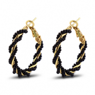 Boucles d'oreilles tendance perles torsadé Noir-doré