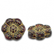 Perles tchèques boho flower 14mm Transparent rouge-doré