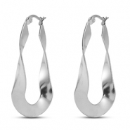 Boucles d'oreilles / puces en acier Inox ovale torsadé Argenté