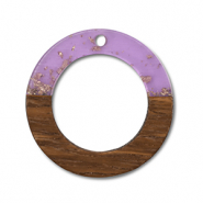 Pendentifs en bois rond Violet transparent-dor&eacute;-marron