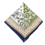 Foulard avec feuille Marron clair-vert olive-bleu foncé