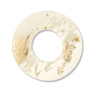 Pendentifs en polym&egrave;re rond Blanc cass&eacute;-beige-dor&eacute;