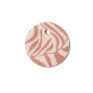 Pendentifs en polym&egrave;re rond Rose p&ecirc;che clair-marron clair