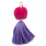 Porte-clés pompom avec glands Magenta-violet-bleu