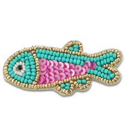 Broches poisson Turquoise-rose-dor&eacute;