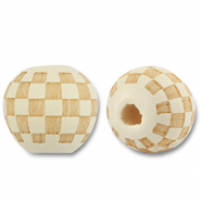 Perles en bois rond 10mm le motif Blanc cassé-naturel