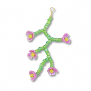 Pendentifs en perles de verre fleur Vert transparent-lilas AB-jaune