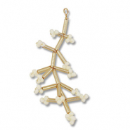 Pendentifs en perles de verre fleur Dor&eacute;-blanc cass&eacute;