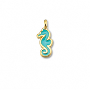Breloques en métal DQ hippocampe Bleu turquoise-Doré (sans nickel)