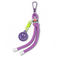 Porte-clés smiley avec cordon Violet-jaune néon-blanc