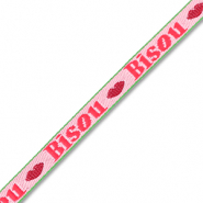 BY31&reg; Ruban texte "Bisou" Rose-rouge-vert fonce