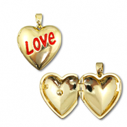 Breloques en laiton Eco-brass® médaillon coeur Doré-rouge