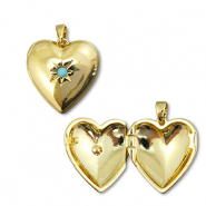 Breloques en laiton Eco-brass® médaillon coeur avec étoile Doré-bleu