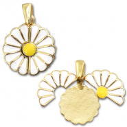 Breloques en laiton Eco-brass® médaillon fleur / fleur Doré-blanc-jaune