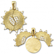 Breloques en laiton Eco-brass® médaillon zirconium rond avec coeur / rond Doré