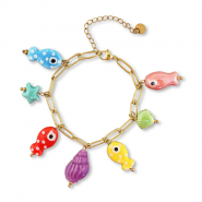 Bracelets en acier Inox avec breloque poisson Doré-multicolore