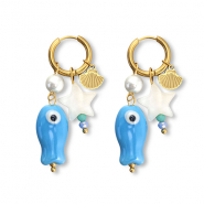 Boucles d'oreilles en acier Inox poisson Doré-bleu-blanc