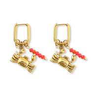 Boucles d'oreilles en acier Inox crabe Dor&eacute;-rouge-blanc