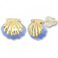 Métal TQ laiton boucles d'oreilles / puces d’oreilles coquillage Doré-bleu caroline