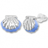 Métal TQ laiton boucles d'oreilles / puces d’oreilles coquillage Argenté-bleu caroline
