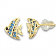 Métal TQ laiton boucles d'oreilles / puces d’oreilles poisson Doré-bleu clair