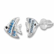 Métal TQ laiton boucles d'oreilles / puces d’oreilles poisson Argenté-bleu clair