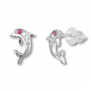 Métal TQ laiton boucles d'oreilles / puces d’oreilles dauphin Argenté-rose foncé