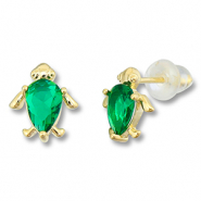 Métal TQ laiton boucles d'oreilles / puces d’oreilles tortue Doré-vert