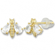 Métal TQ laiton boucles d'oreilles / puces d’oreilles abeille Doré-transparent