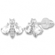 Métal TQ laiton boucles d'oreilles / puces d’oreilles abeille Argenté-transparent