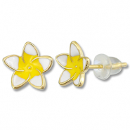 Métal TQ laiton boucles d'oreilles / puces d’oreilles fleur Doré-jaune-blanc